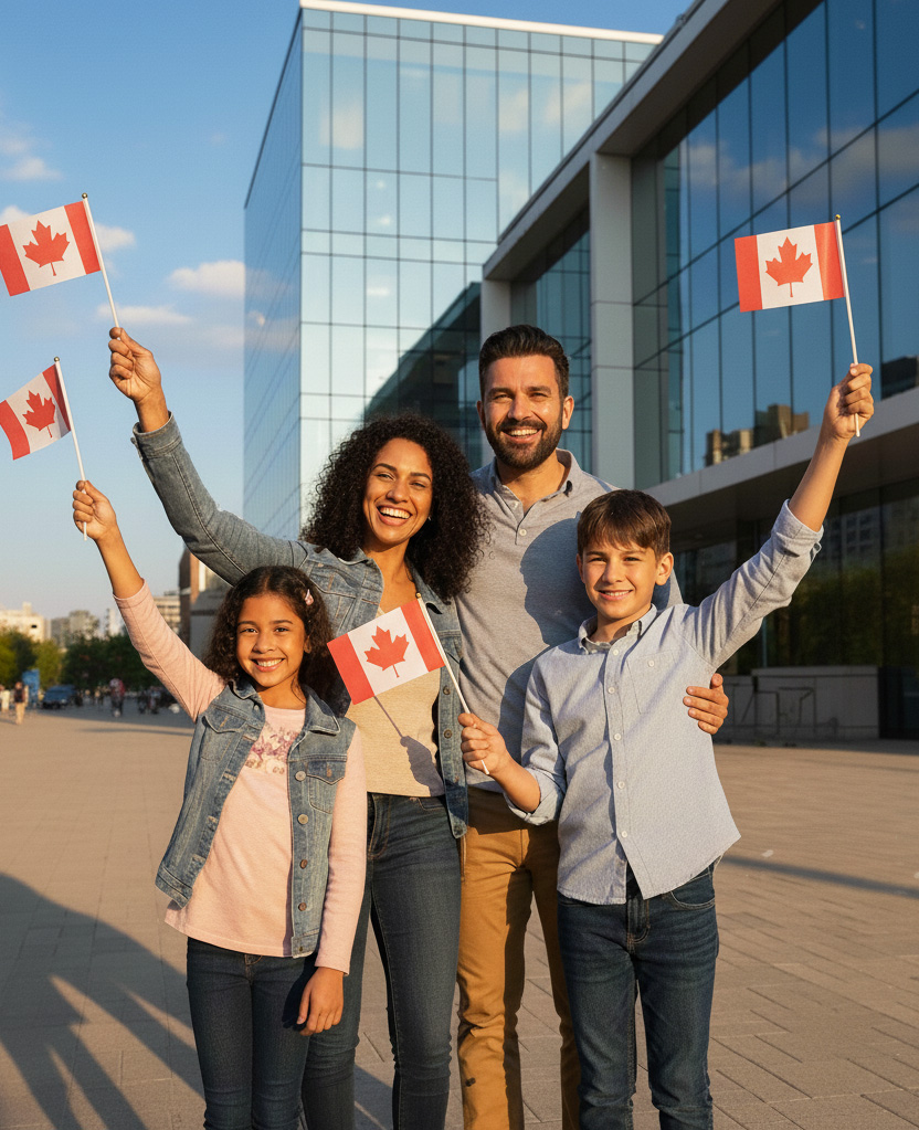 Family celebrating Canadian citizenship